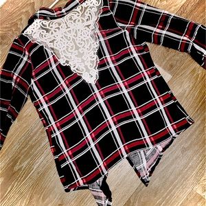 Plaid 3/4 sleeve with lace back